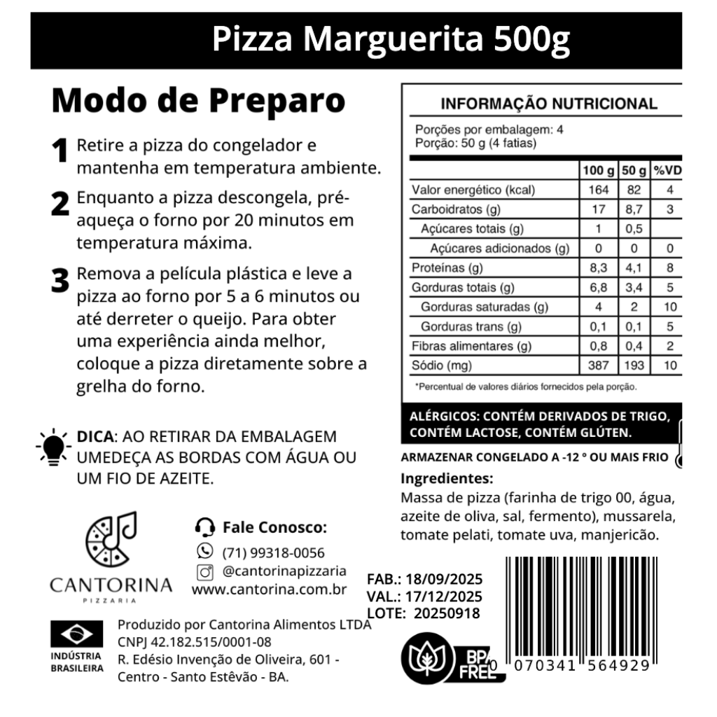 Pizza Marguerita Cantorina — Clássica de Longa Fermentação (30 cm, 500 g)